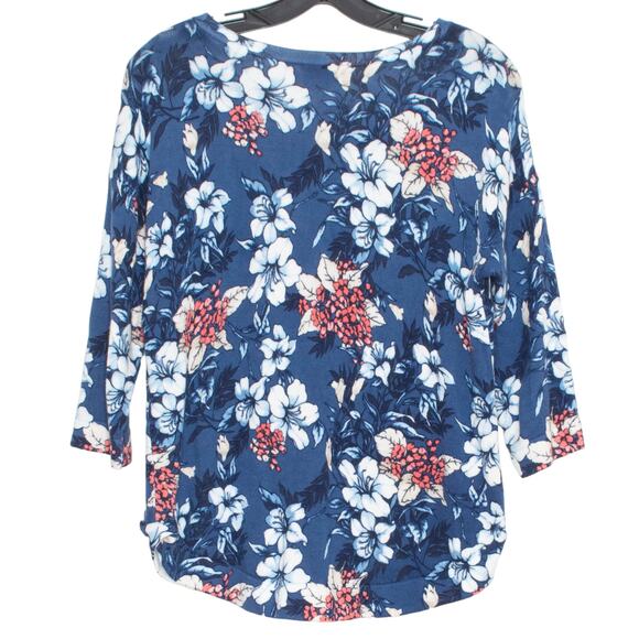 Chicos Womens Sweater Striking Floral Scoop Neck 3/4 Sleeve Blue 1 Medium 8 FN - Picture 2 of 7